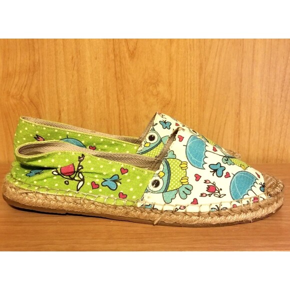 Cotto Owl Canvas Slip On Shoes Espadrille Flats Sz 8.5 Euro 40 Green - Picture 5 of 14